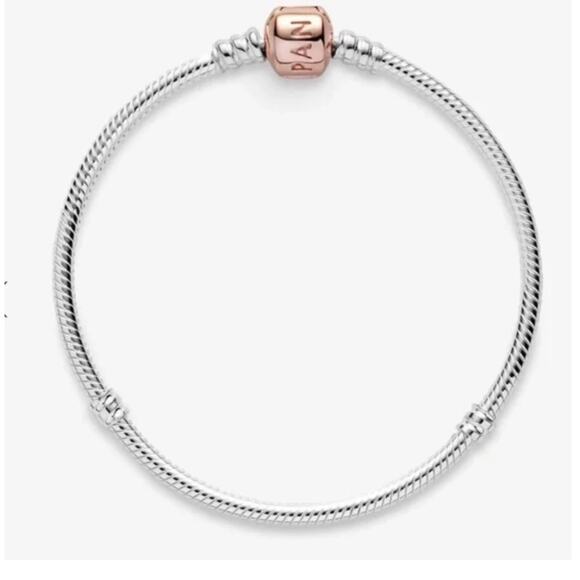 NWT Pandora Original Snake Chain Bracelet - Rose Gold Barrel Clasp - Picture 2 of 7